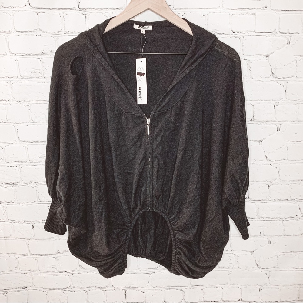 LAmade Slouchy Zip Up Hooded Sweater Black Size Medium NWT